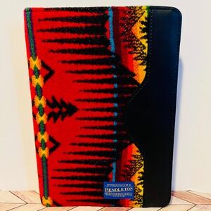 Pendleton Wool Journal Cover Notebook Holder Red Navajo Pattern Black Leather